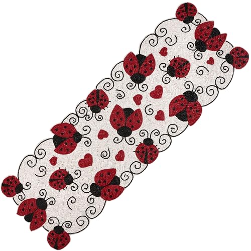 Beaded Table Runner 13 x 36 Inch - Handmade Glass Bead Decorative Runner for Dining Table, Coffee Table, Farmhouse, Wedding, Holiday & Everyday Centerpiece Decor, Garnet Black - color: Garnet Black
