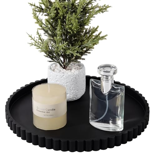 Round Bathroom Tray Perfume Organizer Coffee Table Decor, 12" Black - color: Black, size: 12"