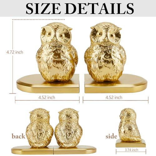 Book Ends, Bookends Gold Owl Bird, Kids Rooms, Non-Skid Bookend, Heavy Duty Resin Book Stopper for Books, Bookends for Shelves, Decorative Holder, Gift for Women, 9.05 * 3.7 * 4.72'' Gold