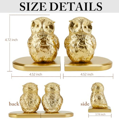 Book Ends, Bookends Gold Owl Bird, Kids Rooms, Non-Skid Bookend, Heavy Duty Resin Book Stopper for Books, Bookends for Shelves, Decorative Holder, Gift for Women, 9.05 * 3.7 * 4.72'' Gold