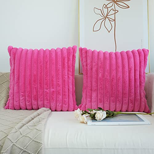 JOJUSIS Faux Fur Plush Throw Pillow Covers, Hot Pink, 16 x 16-Inch - color: Hot Pink, size: 16" x 16" (Pack of 2)