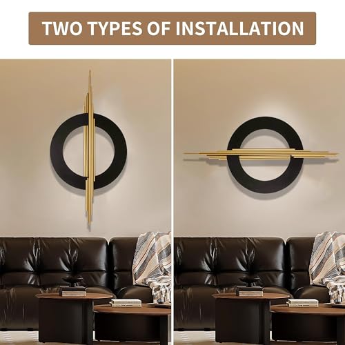 JFUJFU Large Black & Gold 3d Metal Wall Art with Geometric Round for Home - color: Black & Gold
