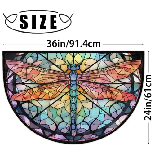 Dragonfly Colorful Stained Glass Half Round Door Mat Non-Slip Soft Doormats for Home Indoor Outdoor Entrance Bath Carpet Area Rugs for Home Dining Living Room Bedroom 36" X 24" - color: A-01
