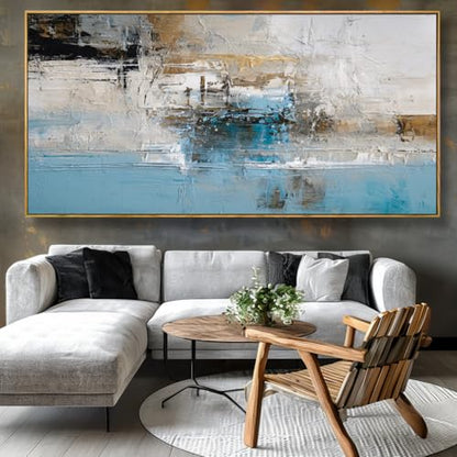 Wall Art Abstract Canvas Painting Blue 24"x48" with Framed - color: Abstract01, size: 48"L x 24"W