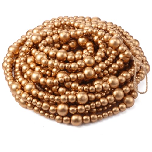 Giegxin 1 Pcs 32.8 ft 4th of July Wooden Bead Garland Patriotic Hanging Garland Farmhouse Beads Decor for Independence Day Mantel Table Party Wall Home Decorations (Gold) - color: Gold