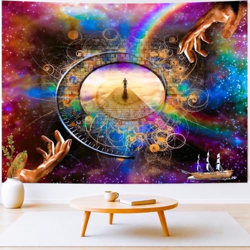 Delur Clock Time Travel Tapestry Galaxy Universe Starry Sky Wall Hanging Tapestry Milky Way Outer Space Abstract Psychedelic Nebula Headboard for Bedroom Living Room Home Decor (59.1" x 78.7") - color: Clock Time Travel, size: 59.1"L x 78.7"W
