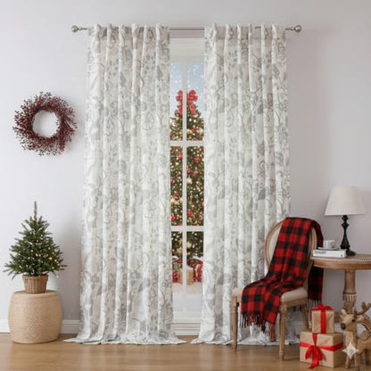 Kayne Studio Grey Floral Botanical Rod Pocket Semi Sheer Curtains 95 Inches - color: Linen Grey, size: 52"W x 95"L (Pack of 2)