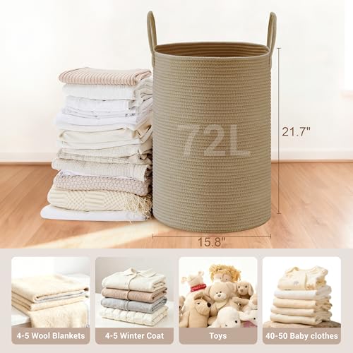 72L Large Tall Cotton Rope Laundry Basket with Handles, Jute - color: Jute, size: 72L