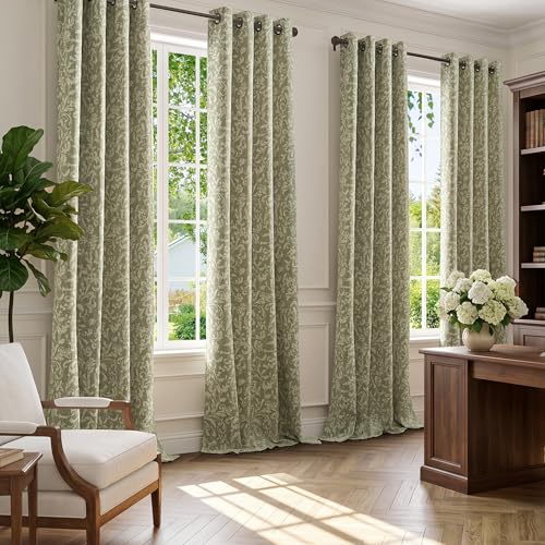 jinchan Sage Floral Curtians 108 Inch Room Darkening Grommet 2 Panels - color: *Dusty Sage, size: 50"W x 108"L (Pack of 2)
