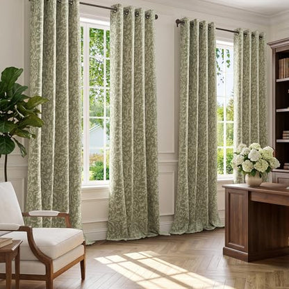 jinchan Sage Floral Curtians 108 Inch Room Darkening Grommet 2 Panels - color: *Dusty Sage, size: 50"W x 108"L (Pack of 2)