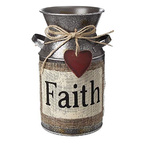 7.5" High Rustic Decorative Vase with Greetings and Rope Design, Metal Milk Can Country Jug for Living Room, Bedroom, Kitchen(Faith)