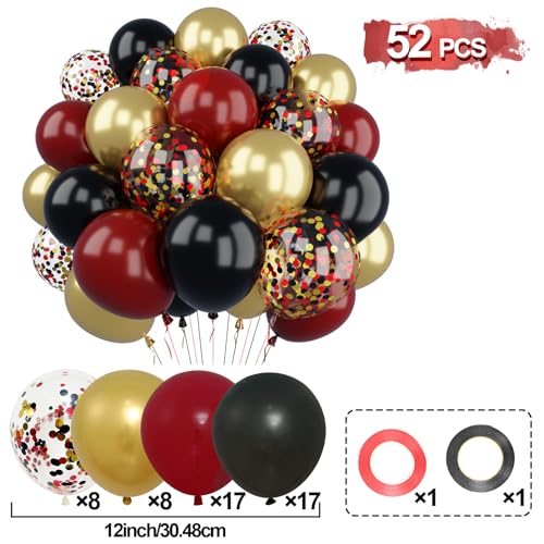 Patimate Burgundy Black Gold Balloons Set 50Pcs 12 Inch Latex Party Balloon - color: Burgundy Black Gold