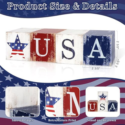 COCHIE 4th of July Decorations Wooden Stars, Patriotic Memorial Day Star Tiered Tray Decor Set of 4, Fourth of July Red White Blue Decoration for Home Office Table Shelf - style: USA HOME Sign