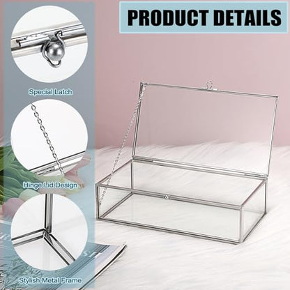 Hipiwe Glass Keepsake Display Box Large Clear Jewelry Lidded Boxes with Lid - color: Silver, size: Large