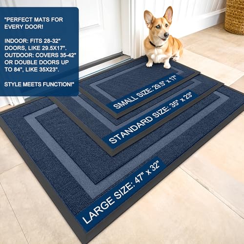 OLANLY Front Door Mat Outside 33x21, All-Season Heavy-Duty Rubber Doormat - color: Blue, size: 33" x 21"