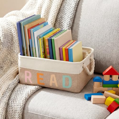 Marsui 1 Pcs Book Storage Basket, Book Bin, Bookish Gifts, White Brown - color: White Brown, size: Read