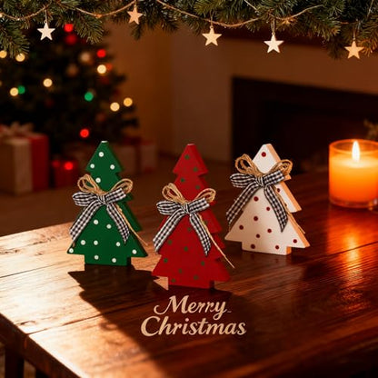 Christmas Tiered Tray Decoration Set - 3pcs Rustic Wooden Christmas Tree Design with Polka Dot Elements Table Centerpieces - Farmhouse Style Freestanding Display for Coffee Bar, Dining Table - style: Polka Dot-B