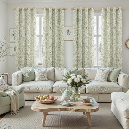 BGment Green Leaf Linen Curtains for Living Room 84 Inch Length 2 Panels - color: Green, size: 52"W x 84"L (Pack of 2)
