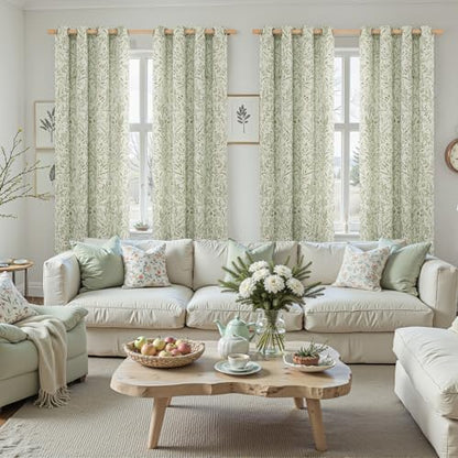 BGment Green Leaf Linen Curtains for Living Room 84 Inch Length 2 Panels - color: Green, size: 52"W x 84"L (Pack of 2)