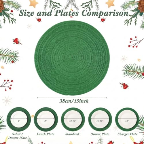 Potchen 6 Set Christmas Round Cotton Woven Placemats 15 Inch,Classic