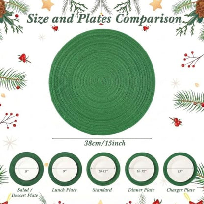 Potchen 6 Set Christmas Round Cotton Woven Placemats 15 Inch,Classic