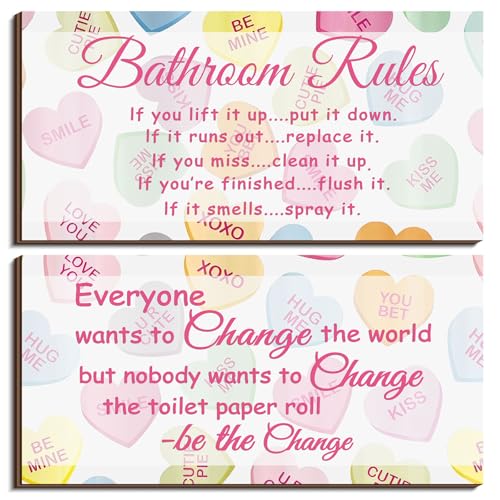Jetec 2 Pcs Funny Bathroom Signs Wall Decor Farmhouse,Heart Style - style: Heart Style
