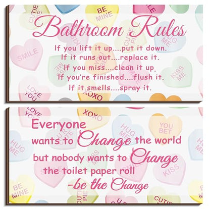 Jetec 2 Pcs Funny Bathroom Signs Wall Decor Farmhouse,Heart Style - style: Heart Style