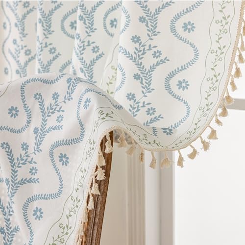 Light Blue Green Boho Floral Curtains 63 Inches Long 2 Panels - color: Blue Green, size: 55"W x 63"L (Pack of 2)