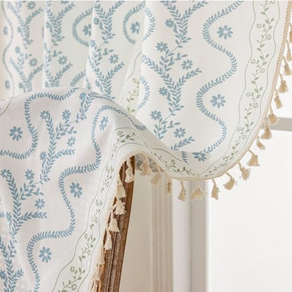 Light Blue Green Boho Floral Curtains 84 Inches Long 2 Panels - color: Blue Green, size: 55"W x 84"L (Pack of 2)