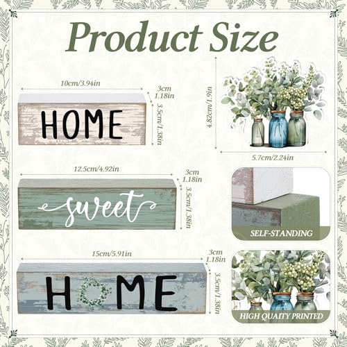 Cinnvoice 4 Pcs Eucalyptus Mason Jar Wooden Block Decor Tiered Tray Signs - style: Eucalyptus Mason Jar