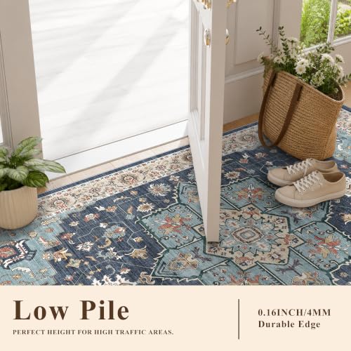 3x16 Washable Kitchen Runners: Non Slip Runner Rugs with Rubber Backing - color: Blue/Teal/Orange, size: 3' x 16' (Rectangular)