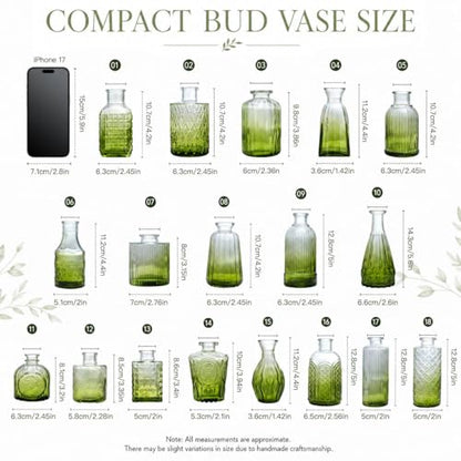 Petal Petite Small Green Glass Bud Vase Set of 18 for Wedding Centerpieces - color: Green