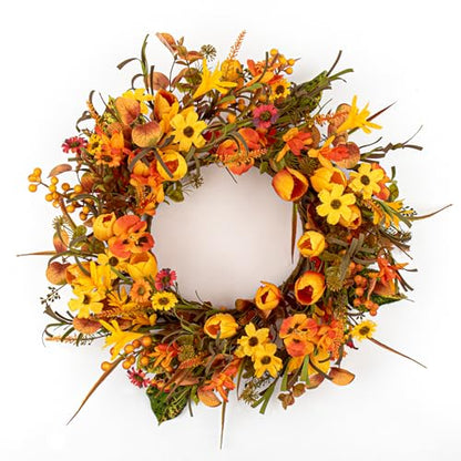 Yawwind 18 Inches Fall Wreath Autumn Wreath Farmhouse Fall Floral Wreaths - size: 18 Inches