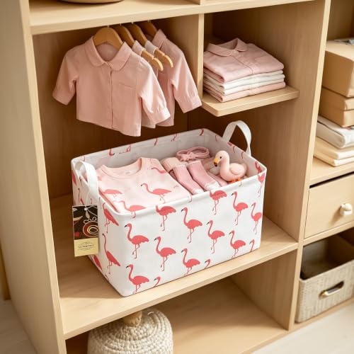 Rectangle Foldable Storage Basket Handles For Home, Flamingo - color: Rectangle Flamingo