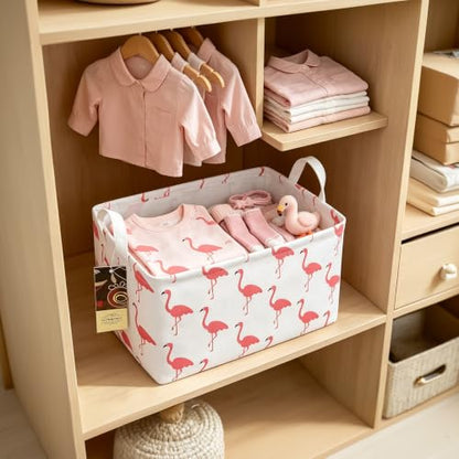 Rectangle Foldable Storage Basket Handles For Home, Flamingo - color: Rectangle Flamingo