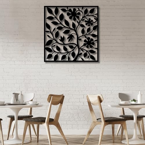Metal Wall Decor | 17'' x 17'' x 0.05'' Leaves and Branches Art Themed Wall Decorations | Handmade Indoor and Outdoor Wall Art (17'' x 17'', Leaves and Branches, Black) - size: 17'' x 17'', style: Leaves and Branches