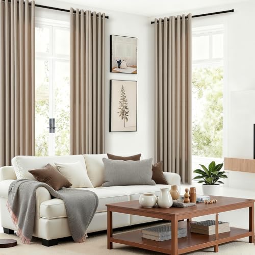Taupe Neutral Linen Privacy Curtains 84 Inches Long for Living Room - color: Burlywood Birch, size: 52"W x 84"L (Pack of 2)