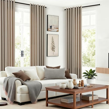 Taupe Neutral Linen Privacy Curtains 84 Inches Long for Living Room - color: Burlywood Birch, size: 52"W x 84"L (Pack of 2)