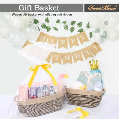 Large Gift Basket Empty with Handles, 12x8x5 inch - Medium Woven Rope Bin for Adult, Men, Boys, Pet Toys, Shelves - With Gift Bag & Ribbon, Washable, Resuable - Dark Brown - color: Black Jute(1PC), size: 1 Pack