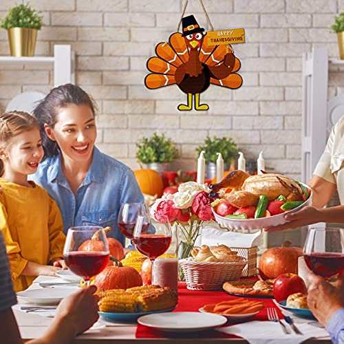 Jetec Thanksgiving Turkey Door Sign Wooden Hanging Plaque Decor,Simple - style: Simple