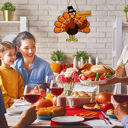 Jetec Thanksgiving Turkey Door Sign Wooden Hanging Plaque Decor,Simple - style: Simple
