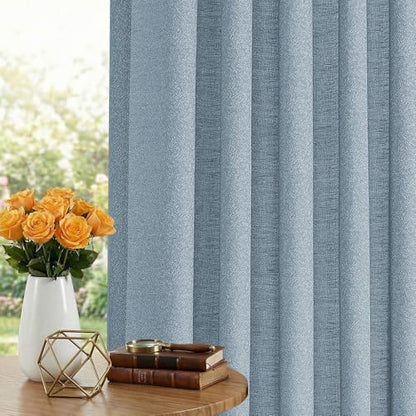 PrinceDeco Linen Semi Sheer Curtains for Bedroom/Living Room,52x63,Blue - color: Blue, size: 52"W x 63"L (Pack of 2)