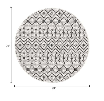 Unique Loom Outdoor Trellis Collection Area Rug - Tribal Trellis (3' 3" Round, Gray/ Black) - color: Gray/Black, size: 3'3" (Round)