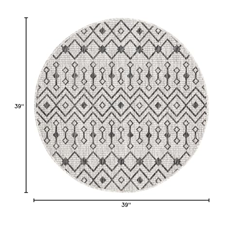 Unique Loom Outdoor Trellis Collection Area Rug - Tribal Trellis (3' 3" Round, Gray/ Black) - color: Gray/Black, size: 3'3" (Round)