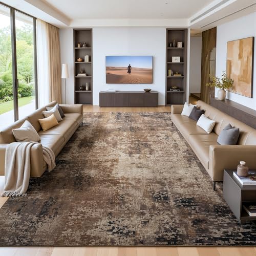 Merelax 9x12 Brown Red Extra Large Washable Area Rug Non-Slip Faux Wool Rug - color: Brown Red, size: 9' x 12'(108''x144'')