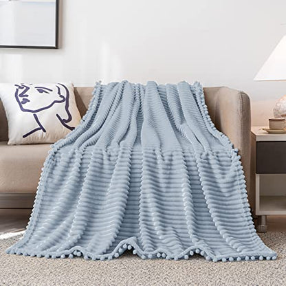 DISSA Fleece Blanket Throw Size – 51x63, Grey – Soft, Plush, Fluffy, Fuzzy, Warm, Cozy – Perfect Throw for Couch, Bed, Sofa - with Pompom Fringe - Flannel Blanket Throw Blanket - color: Grey, size: 51x63"