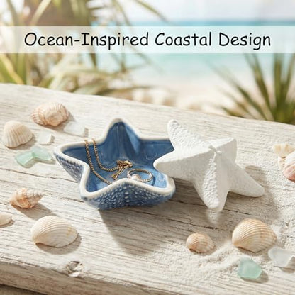 Snailhouse Starfish Shape Jewelry Box with Lid, Ceramic Decorative Small Trinket Ring Earring Necklaces Bracelet Dish Holder Bowl Tray Plate, Gifts for Women