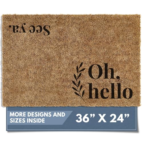 Barnyard Designs Front Door Welcome Mat (Oh Hello, 36x24) | Printed Polyester Outdoor Rug with Non-Slip Backing; Farmhouse Doormat for Patio, Garage, or Entrance; Fits Outside Entryway - color: Oh Hello, size: 36 x 24 inches