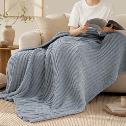 BATTILO Dusty Blue Throw Blanket, Soft Chenille Throw Blankets, 50"x60" - color: Bluish Grey, size: 50"x60"