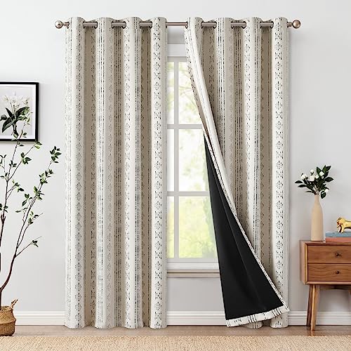 jinchan Boho Blackout Curtains 84 Inches Long for Bedroom Living Room - color: Boho | Black on Beige, size: 52"W x 84"L (Pack of 2)